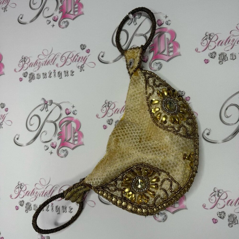 Bag boho bohemian sequin beaded gold circle tootsie bag floral embroidered